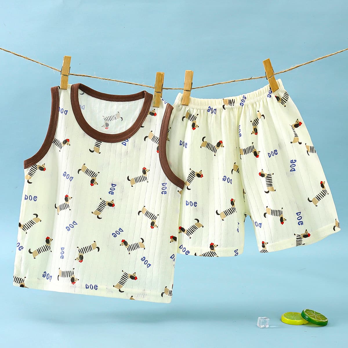 Children's Summer Jacquard Pure Cotton Vest and Shorts Set, New Sleeveless Breathable Trendy Outfit for Boys and Girls