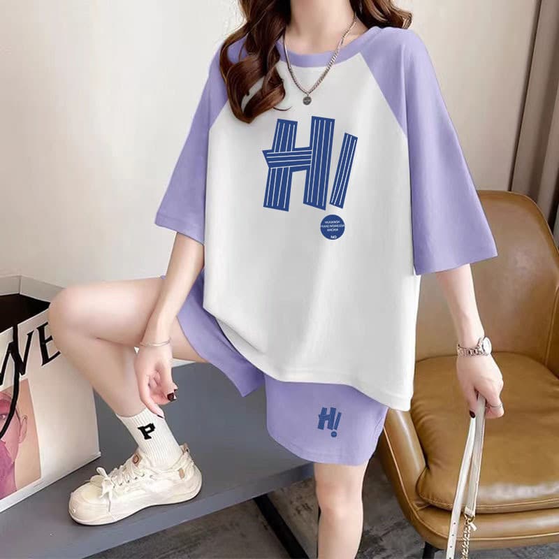 Milk Silk Print Contrast Color Short Sleeve Top Elastic Waist Pants Full Set Women's Fashion Loose Casual Two-Piece Set