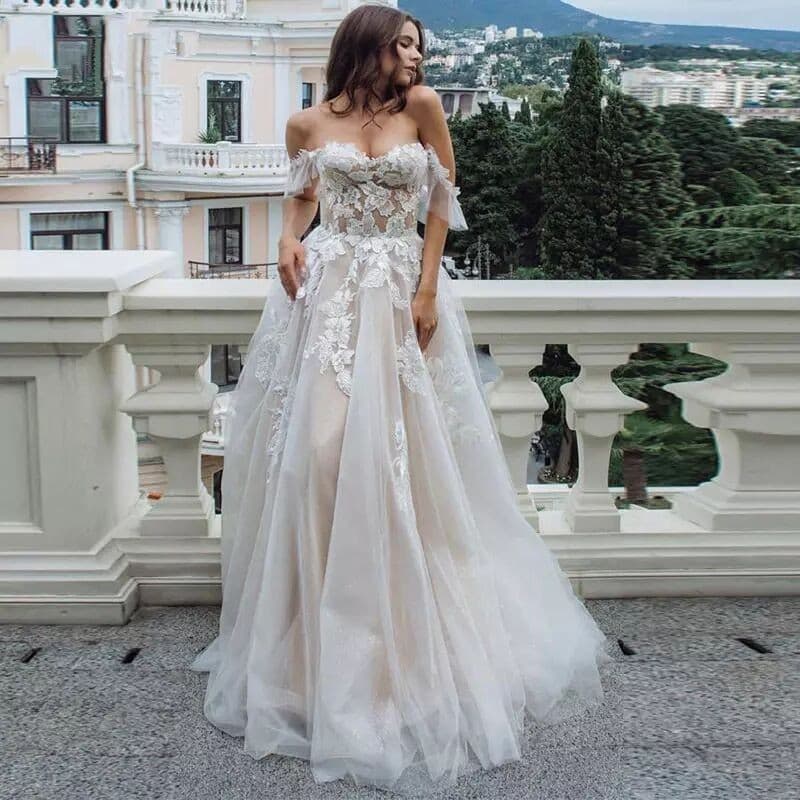 European and American foreign trade Amazon AliExpress wish new one-shoulder tube top lace temperament wedding dress