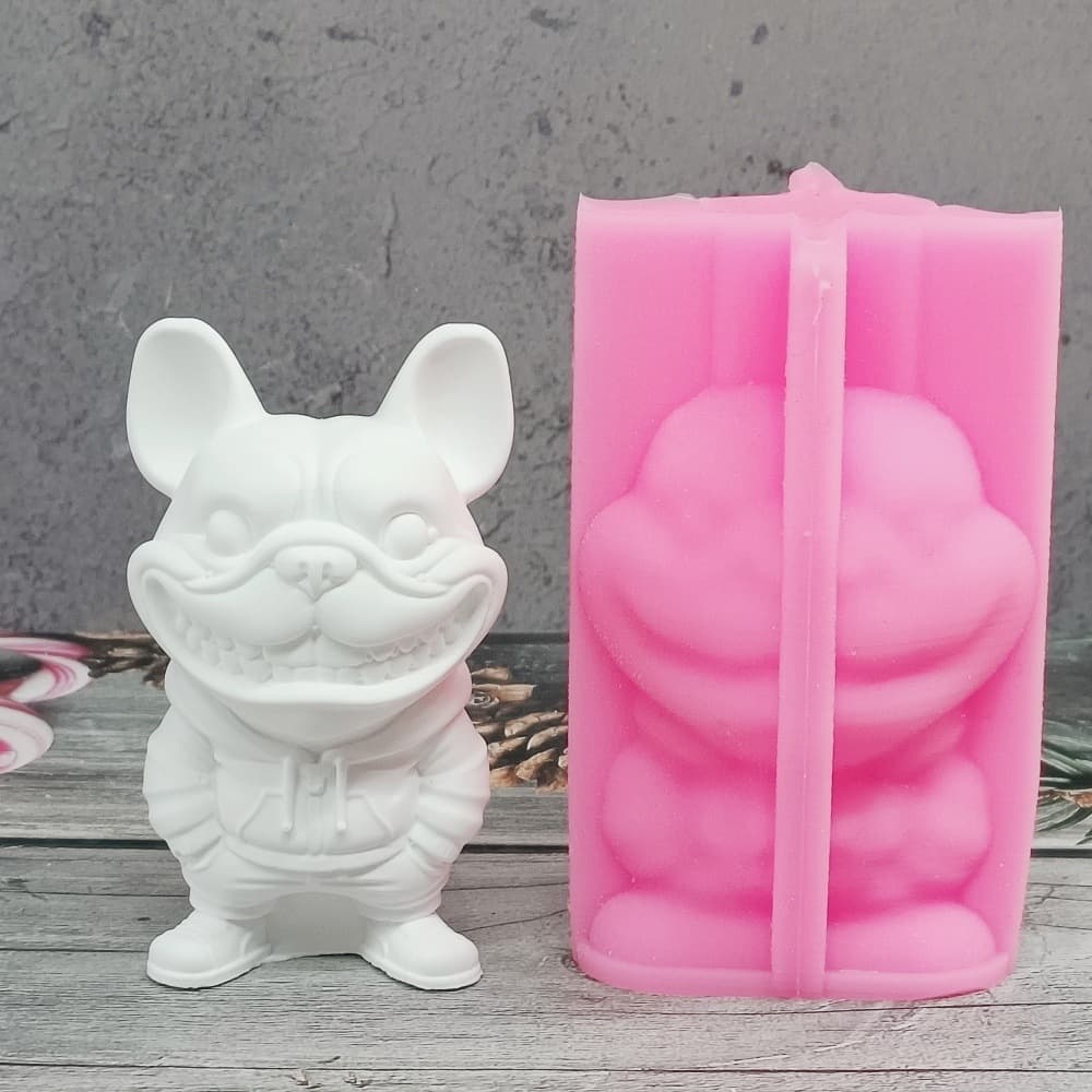 Grinning dog ornament candle plaster DIY plaster ornament candle holder silicone mold W1244