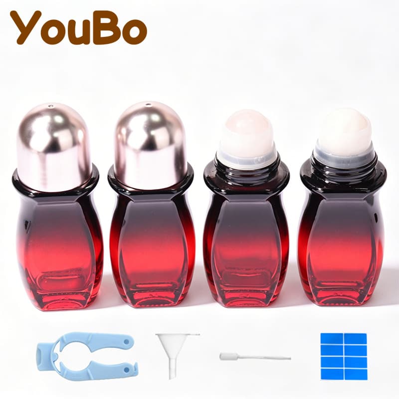 Spot 30ml 50ml gradient glass roller bottle powder crystal roller ball bottle pain rolling antiperspirant bottle