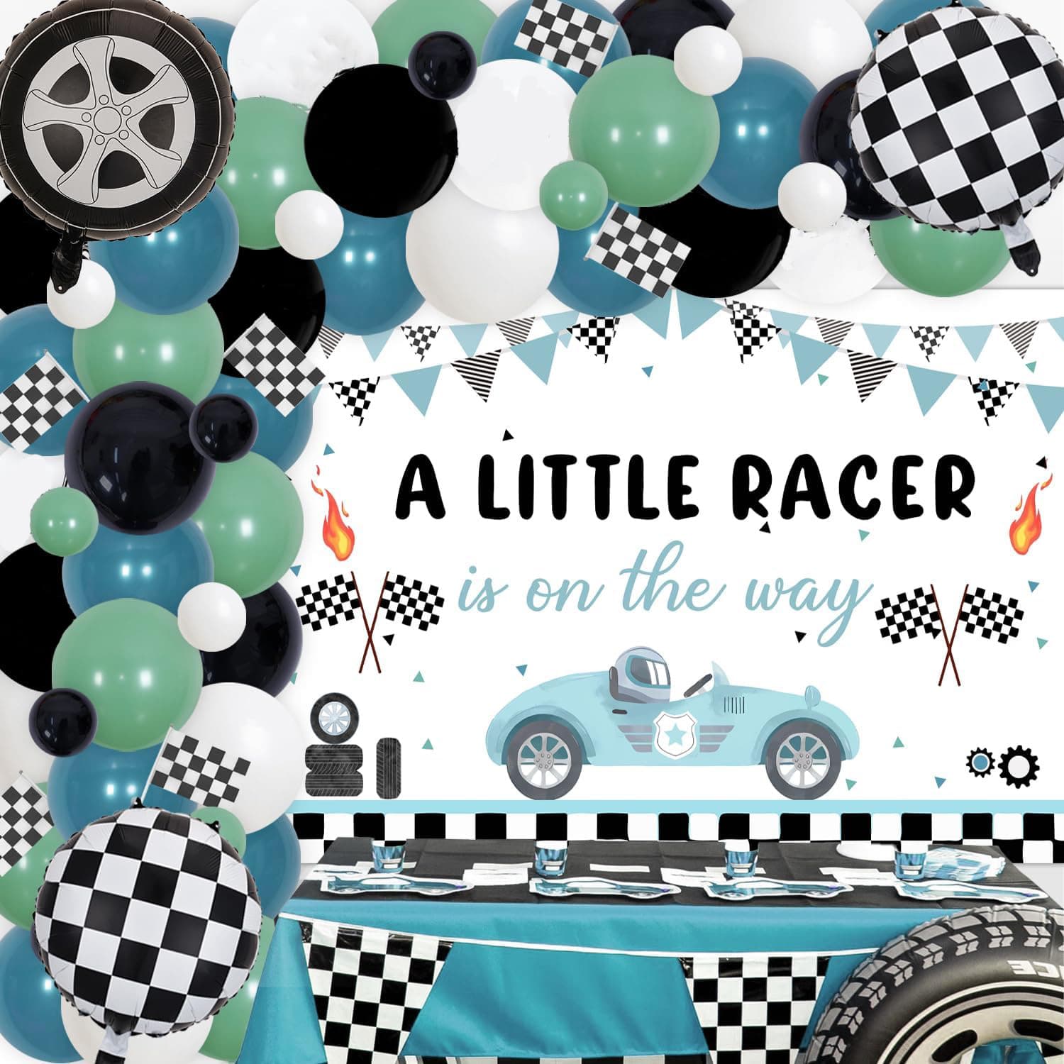 Cross Border Racing Theme Birthday Balloon Set with Background Poster Boys Birthday Party Arch Baby Shower