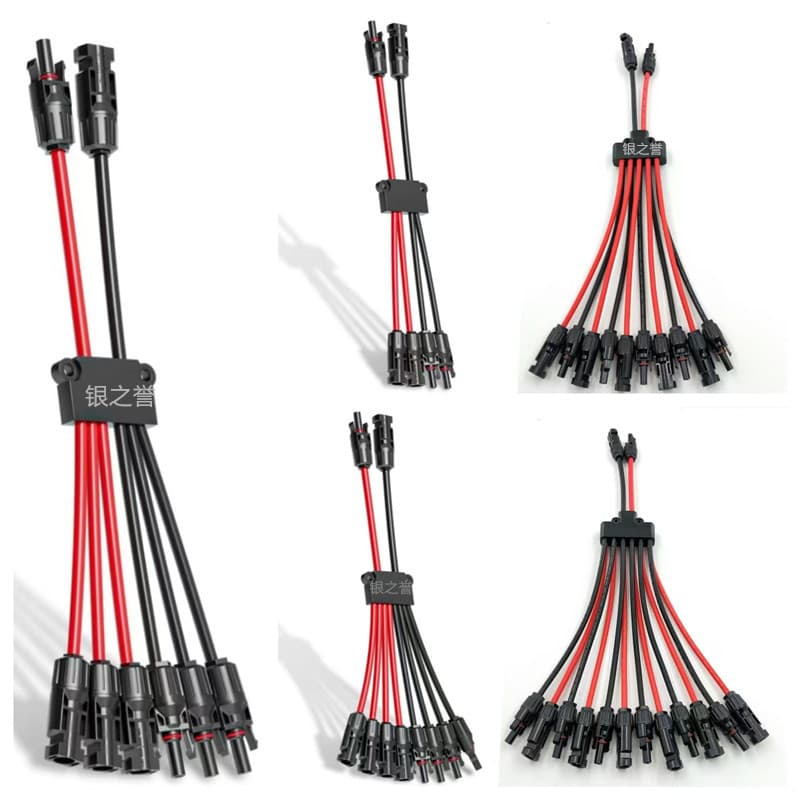 SAE+MC4 Photovoltaic Connector Cable, RV Solar Cable Splitter 2-to-4 Branch Parallel Adapter