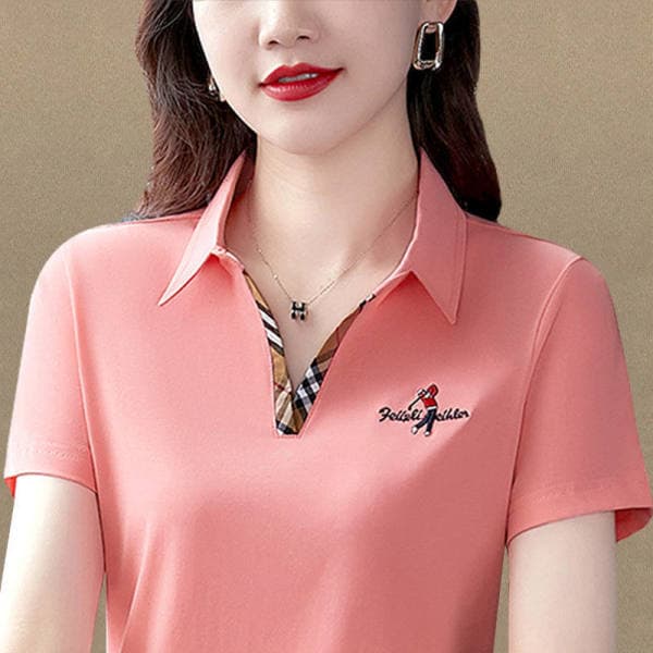 Short-Sleeved T-Shirt Women's 2023 Summer New Fashion Age-Defying Mom Polo Shirt Loose Top Plus Size Thin