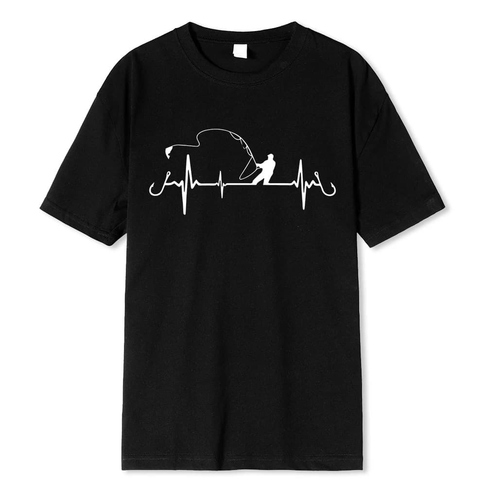Cotton Extra Large Men's Fishing Heartbeat New Curious Interesting T-Shirt Hip Hop Street Harajuku Shirt Men's T-Shirt