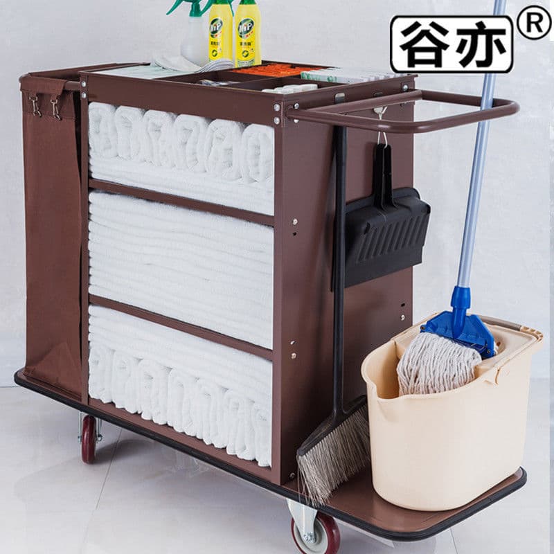 Linen Cart Work Cart, Hotel Room Multifunctional Hand Push Cleaning Cart, Cloth Bag Cart, Guest Room Service Cart