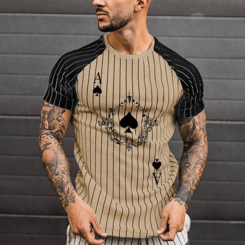 European and American Summer Men's Loose Spades A Poker 3D Digital Print T-Shirt Street Style Trendy Round Neck Short Sleeve