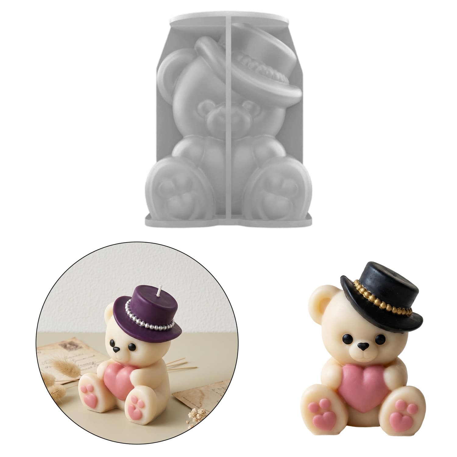 Zhongcheng diy top hat bear 3D three-dimensional ornaments glue mold love bear decoration hurry up and buy it across the border