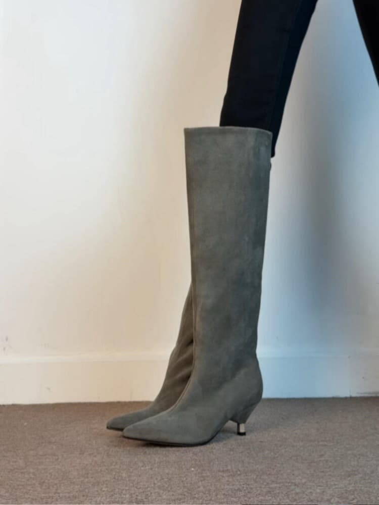 Sheepskin Edition~ New Autumn/Winter Versatile Slimming Elastic Ankle Boots for Women, Fashionable Genuine Leather Pointed-Toe Stiletto Heel Knee-High Boots
