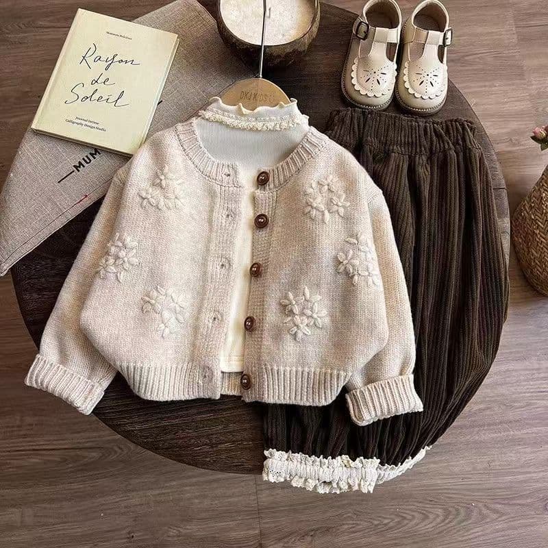 Girls' Sweater Cardigan Spring/Fall 2026 New Style Kids' Knit Cardigan Baby Girls' Autumn Outfit Forest Style Set