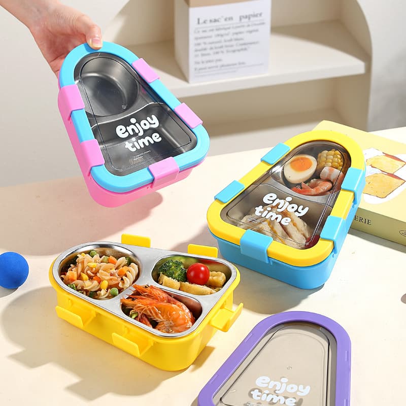 Cross-border 304 Stainless Steel Lunch Box with Compartments for Office Workers, Portable Divided Insulation Bento Box for Students