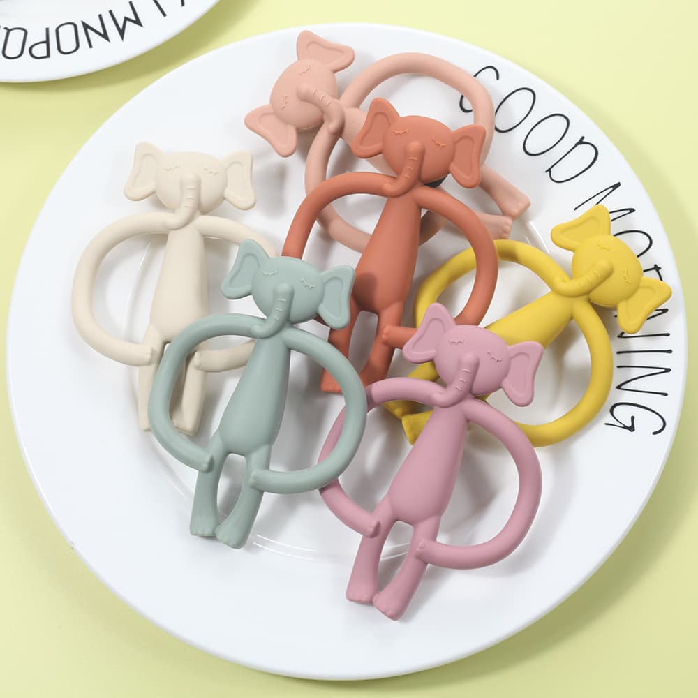 Amazon Best Selling Morandi Color 100% Food Grade Silicone Baby Elephant Chewable Baby Cartoon Teething Toy