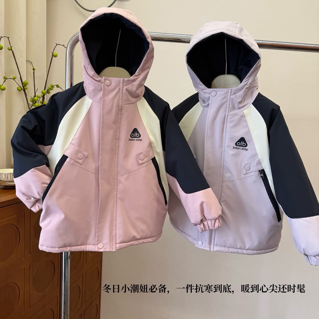2025 New Autumn/Winter Girls' Windbreaker Jacket Three-Layer Cotton and Fur Lined Thick Children's Parka Cotton Coat