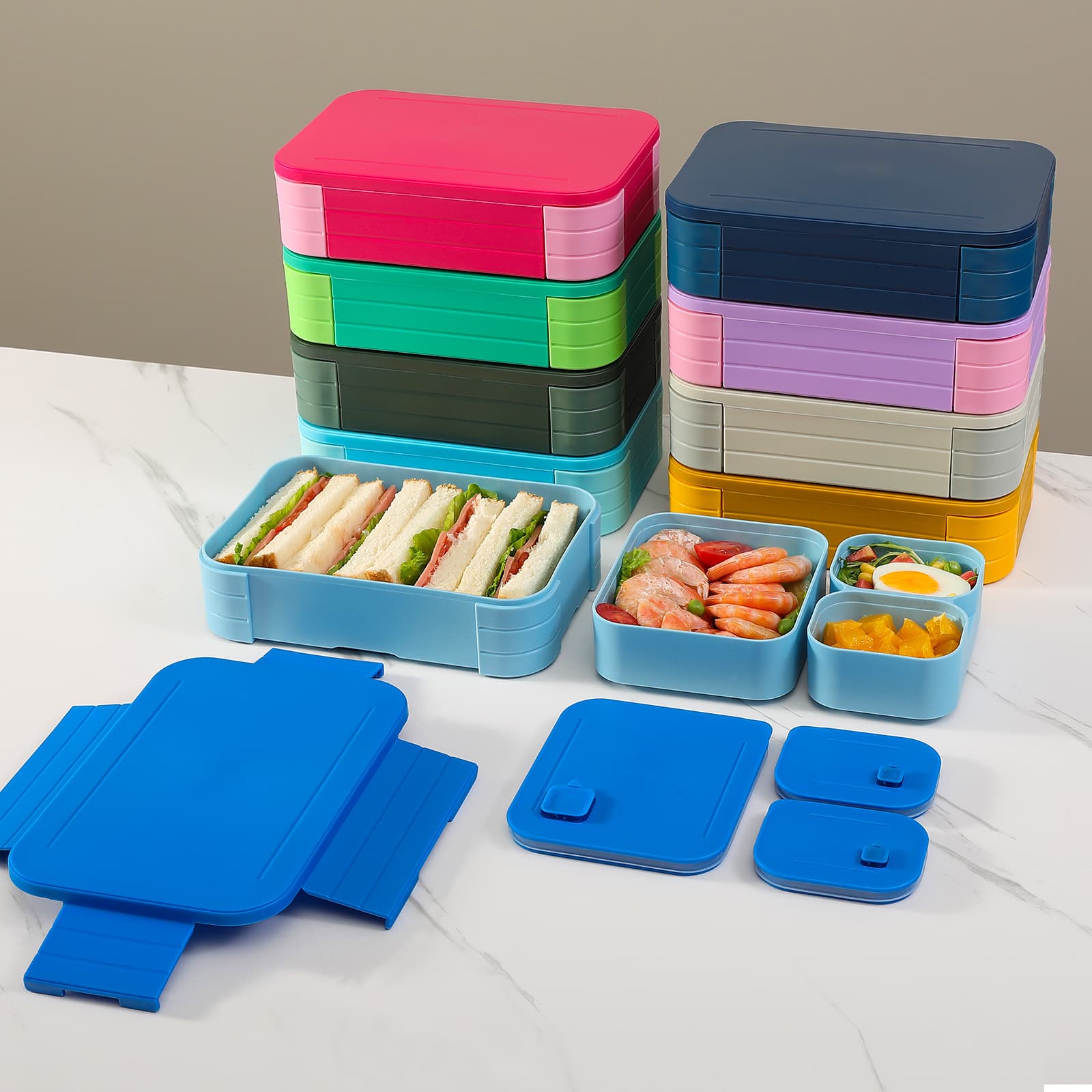 Microwave-Safe Lunch Box with Dividers, Sealed Bento Box Combo, Rectangular Food-Grade Food Storage Container