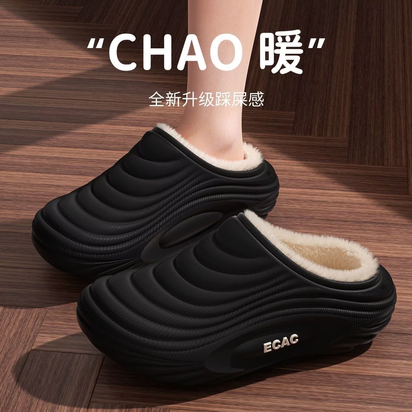 Waterproof Cotton Slippers for Women Couples Outdoor Home Fleece-Lined Warm Anti-Slip Thick Sole EVA Korean Style Slippers for Men Autumn Winter