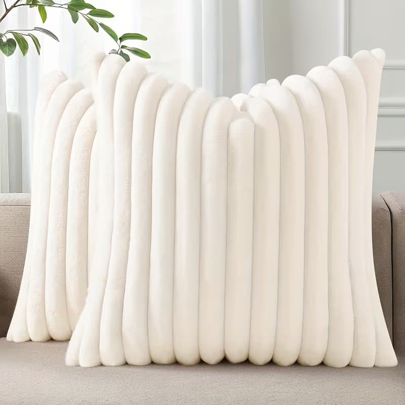 Cross-border hot selling soft plush pillowcase simple solid color small strip pillow living room sofa cushion pillow