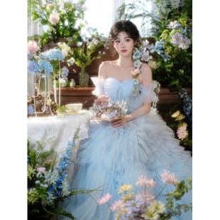 High-end studio theme costume, wedding photography color tulle dress, one-shoulder wedding dress, studio outdoor dress, princess dress