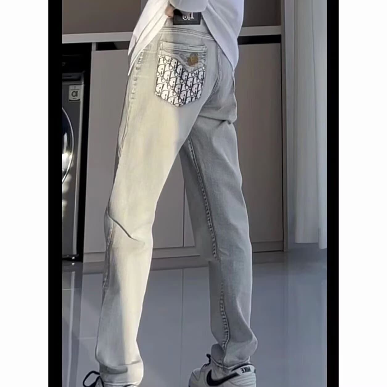 New Letter Slim-Fit Embroidered Trendy Versatile Casual Jeans Internet Celebrity Slim Straight Long Pants