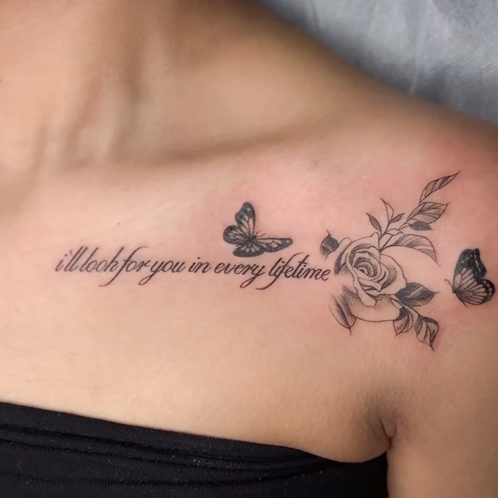 Rose Butterfly English Herbal Tattoo Sticker for Collarbone Arm Scar Cover Long-lasting Dark Semi-permanent Waterproof Realistic