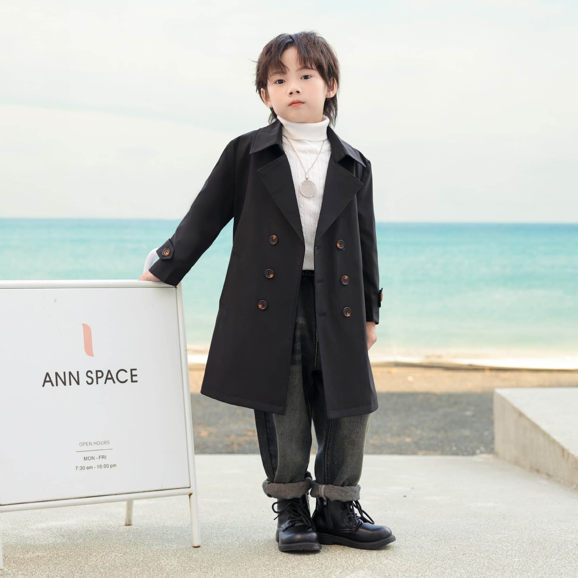 Cross-border Autumn Winter Kids Boys Trench Coat Children Long Jacket British Style Older Boys Fashionable Baby Coat Trendy Cool