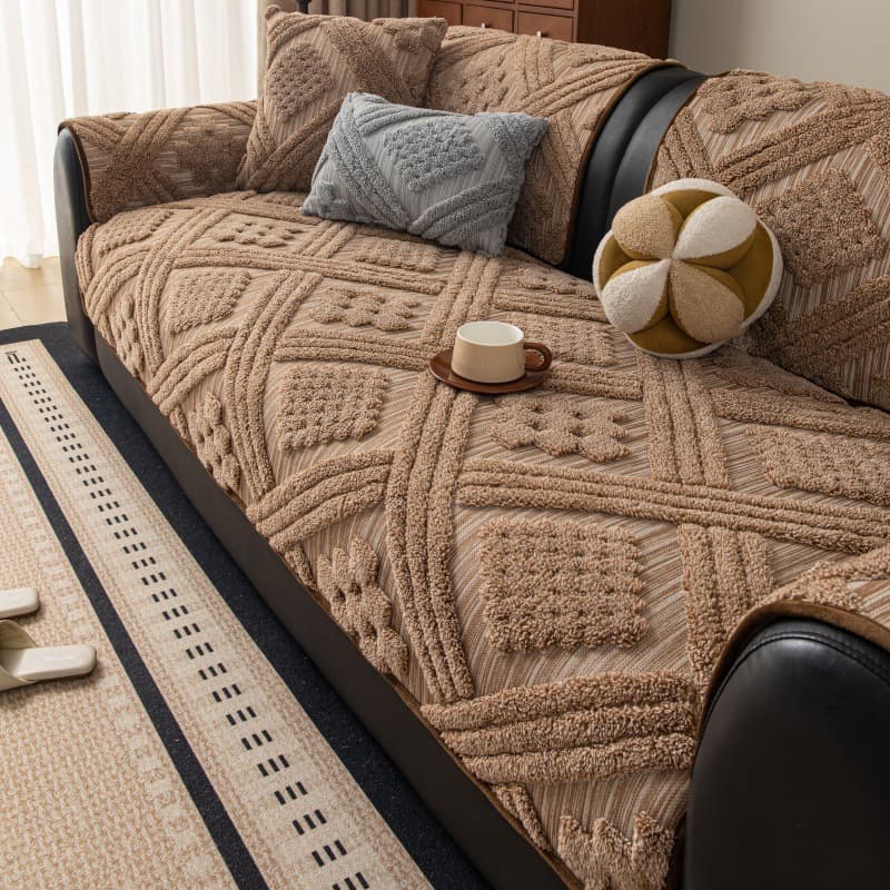 Cross-border Two-tone Plush Sofa Pad, New Winter Anti-slip Full Cover Sofa Cloth, Cushion Cover, All-inclusive
