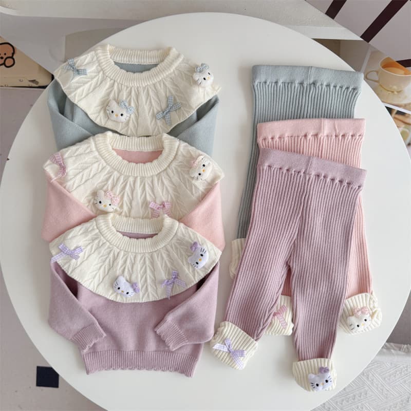 [Lace Collar Sweater + Pants] 26 Autumn/Winter Baby Girl Knit Sweater Set KITTY Doll Ruffle Collar Top