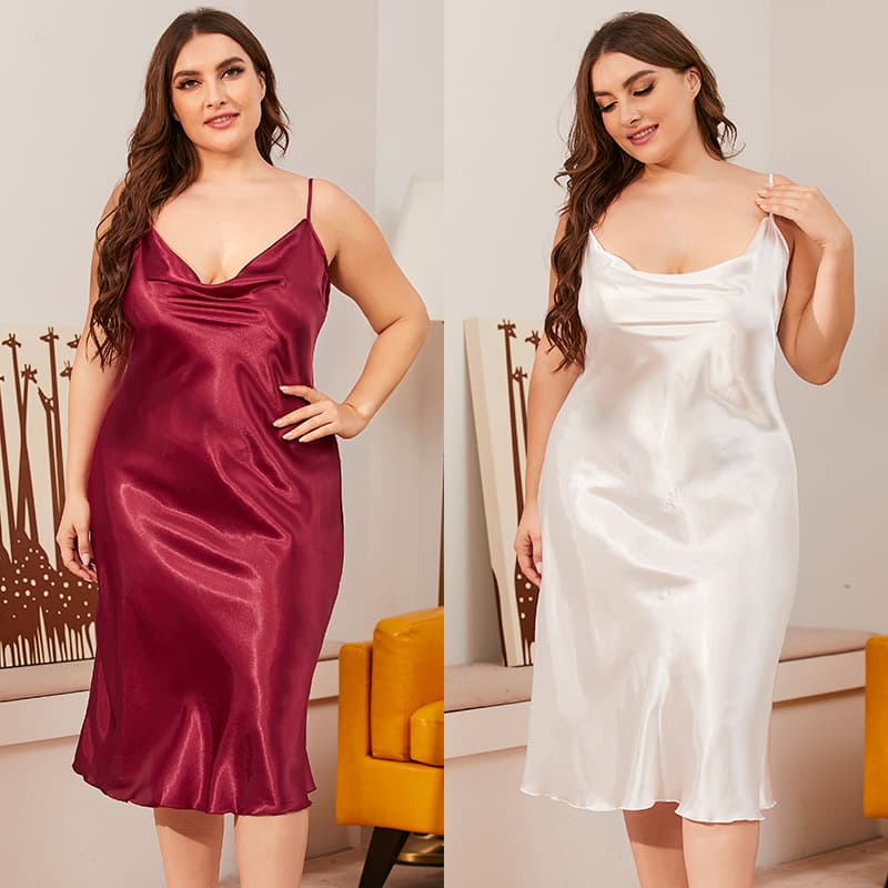 Yaoting 200 lbs Plus Size Ice Silk Nightgown Women's Summer One-Piece Swing Collar Strap Loose Loungewear Wholesale Pajamas