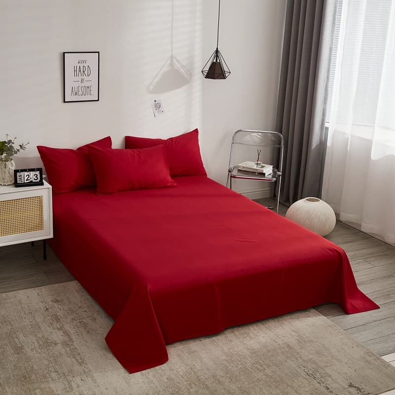 Bright Red Bed Sheet Single Piece Wedding Celebration Quilt Cover Washed Cotton Dormitory Double Pure Red Fitted Sheet Pillowcase Three-Piece Set Wedding Room