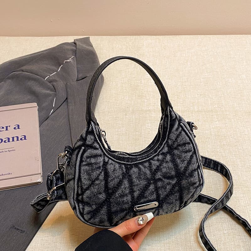 Niche Diamond Denim Crescent Bag Women 2026 New Trendy Retro Shoulder Crossbody Bag Fashion Versatile Handbag