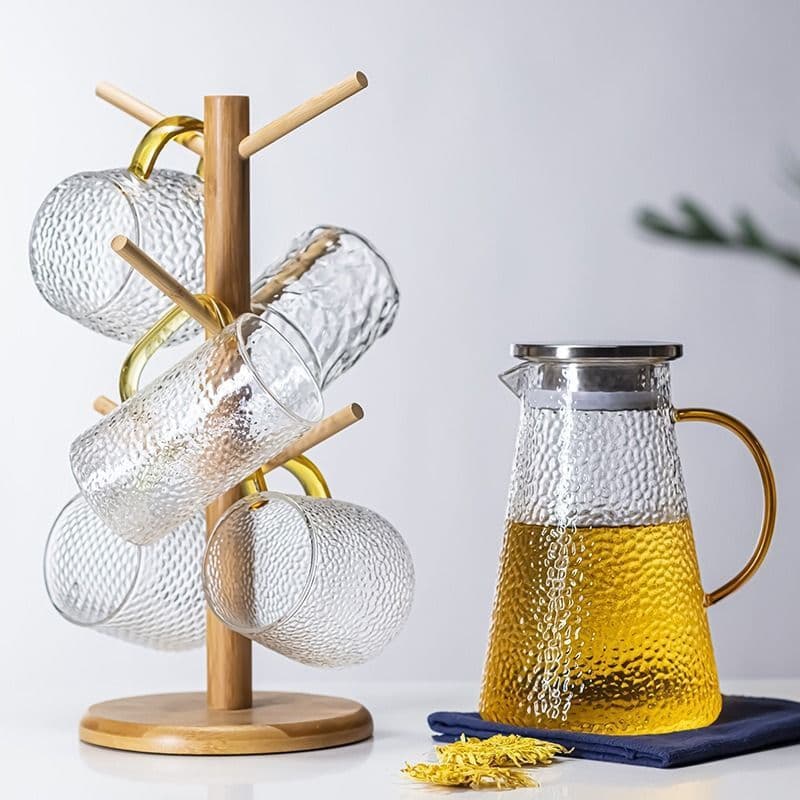 Simple Borosilicate Glass Hammered Cold Water Pitcher, Transparent, for Beer, Cold Drinks, Juice, Water