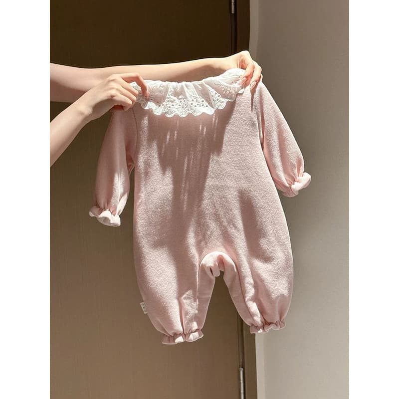 Baby Girls Spring/Fall Zip-Up Romper, Korean Style Long-Sleeve Outfit for Newborns, 100 Days, Trendy