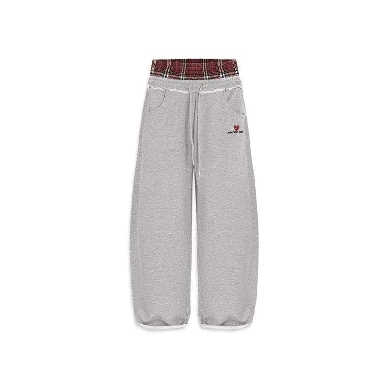 Spot European and American retro striped embroidered sports casual pants for men and women with double waistband fake two-piece loose sweatpants trendy