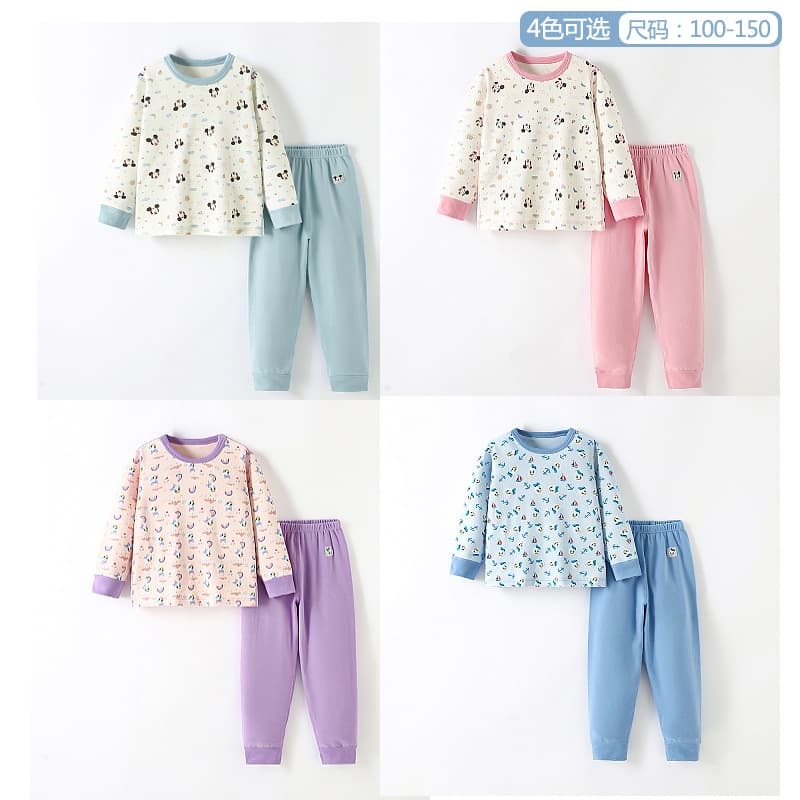 Middle and large children's underwear set, long-sleeved pajamas for boys and girls, round neck girdle trousers underwear set, spring and autumn styles