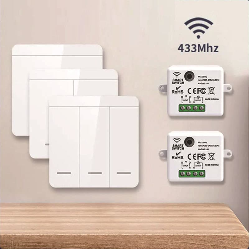 433 Smart Wireless Remote Switch, Home Use for Dual/Multi-Control Modification, No Wiring Required, Remote Control, Adhesive Mount