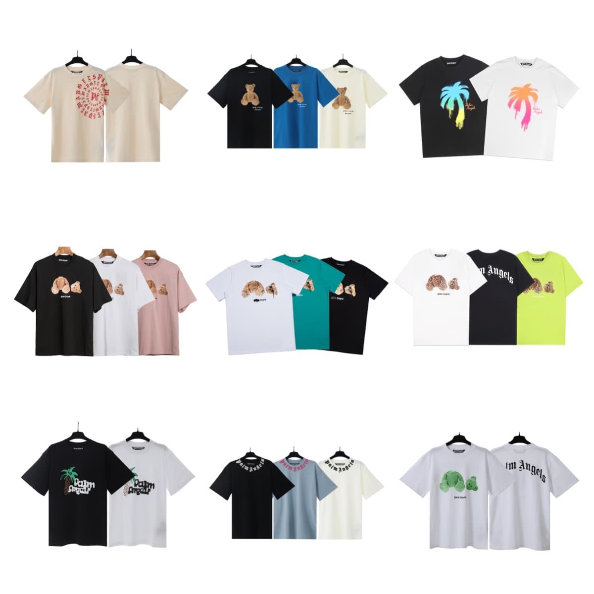 Palm Angels Bear Print Drop-Shoulder Short Sleeve T-Shirt Unisex Casual Streetwear Collection