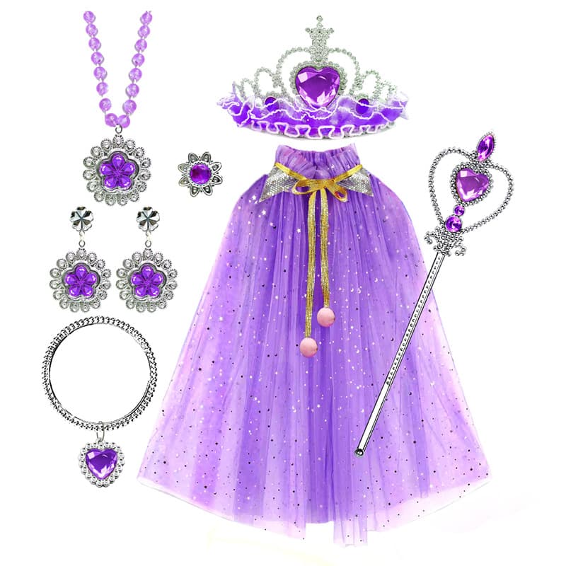 Cross-border Boxed Gift Girls Toy Cape Cloak Magic Wand Crown Princess Role Play Kids Ring Set