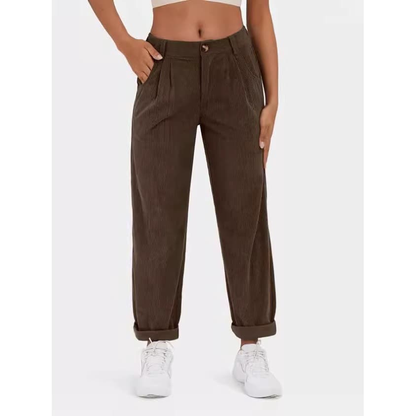 2025 Amazon Autumn New Women's High Waist Casual Pants European and American Solid Color Corduroy Loose Straight Pants Women