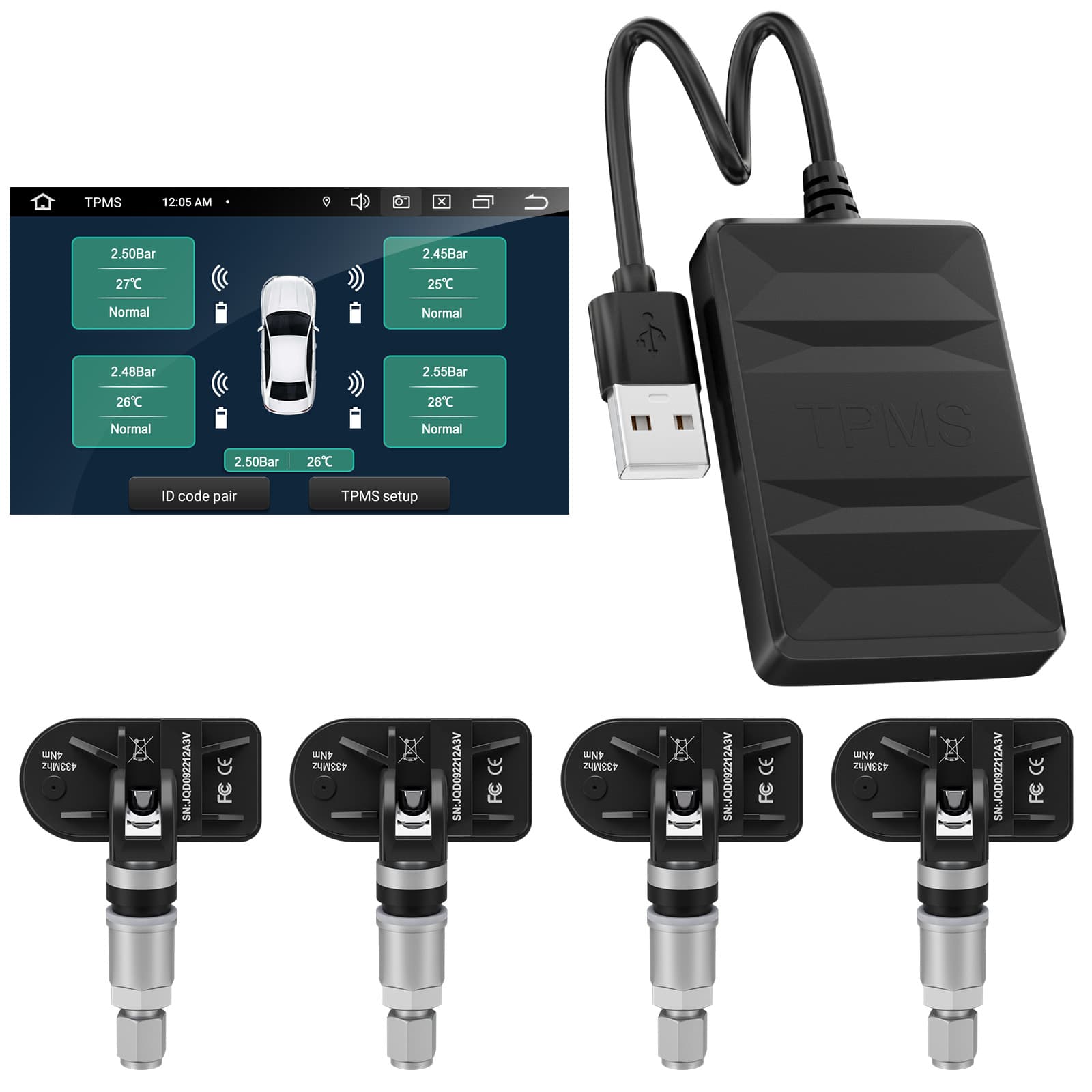 Private model USB tire pressure monitor built-in sensor monitoring new Pingjie chip Android navigation mini portable