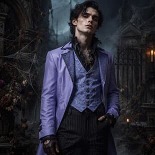 Cross-border Halloween Vampire Cosplay Purple Gothic Medieval Retro Printed Tuxedo Jacket Costume