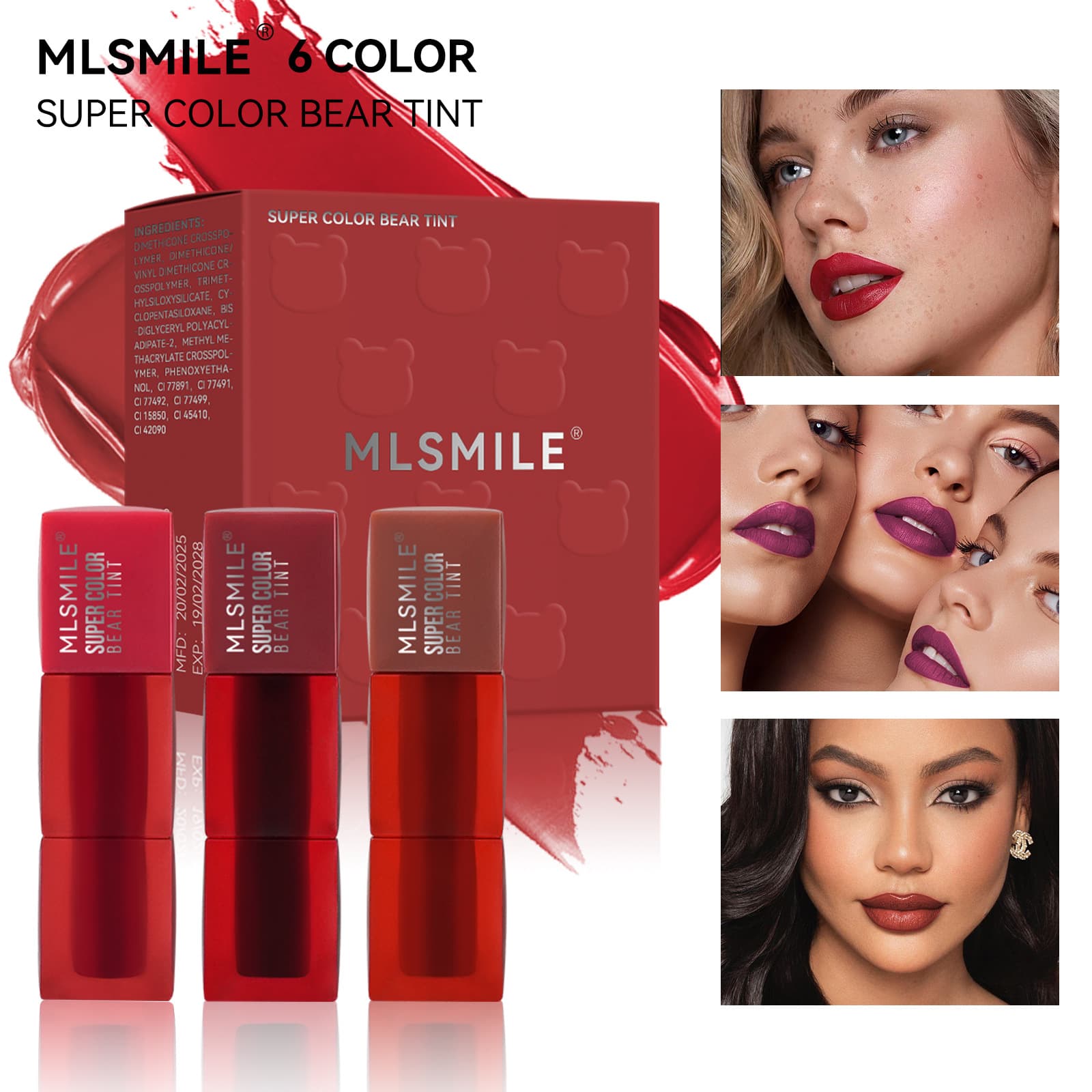 MLSMILE Cross-border Supply 3 Teddy Lip Gloss Long-lasting Non-stick Cup Lip Gloss Super Stay Lip Gloss