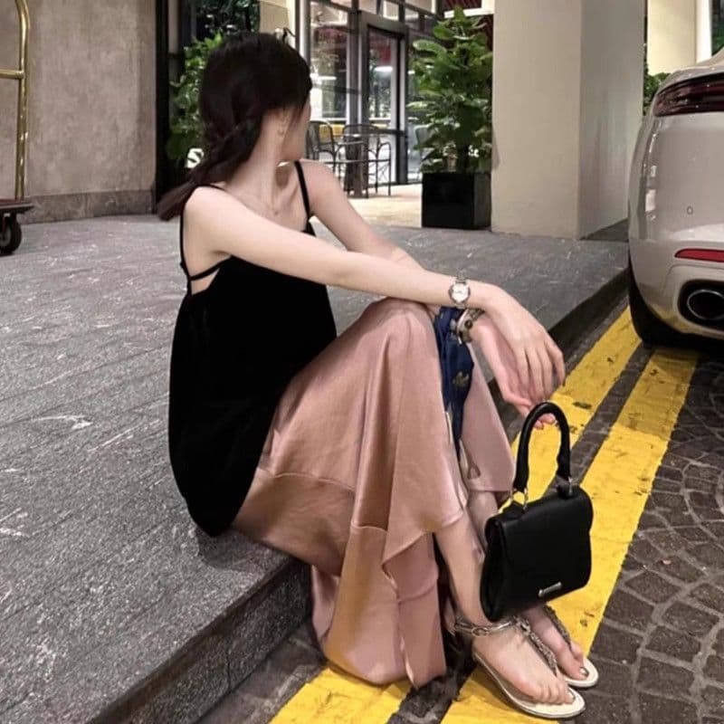 2026 Design French Black Camisole Set Women Summer Fashion New Sleeveless Versatile Strapless Top