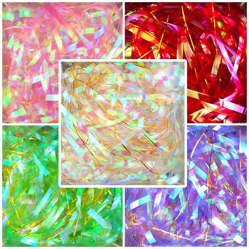 3MM Iridescent Shreds with Gold Thread Raffia Grass Filling Accessories, 30g Pack, Manufacturer Stock Wholesale for Gift Box Parts