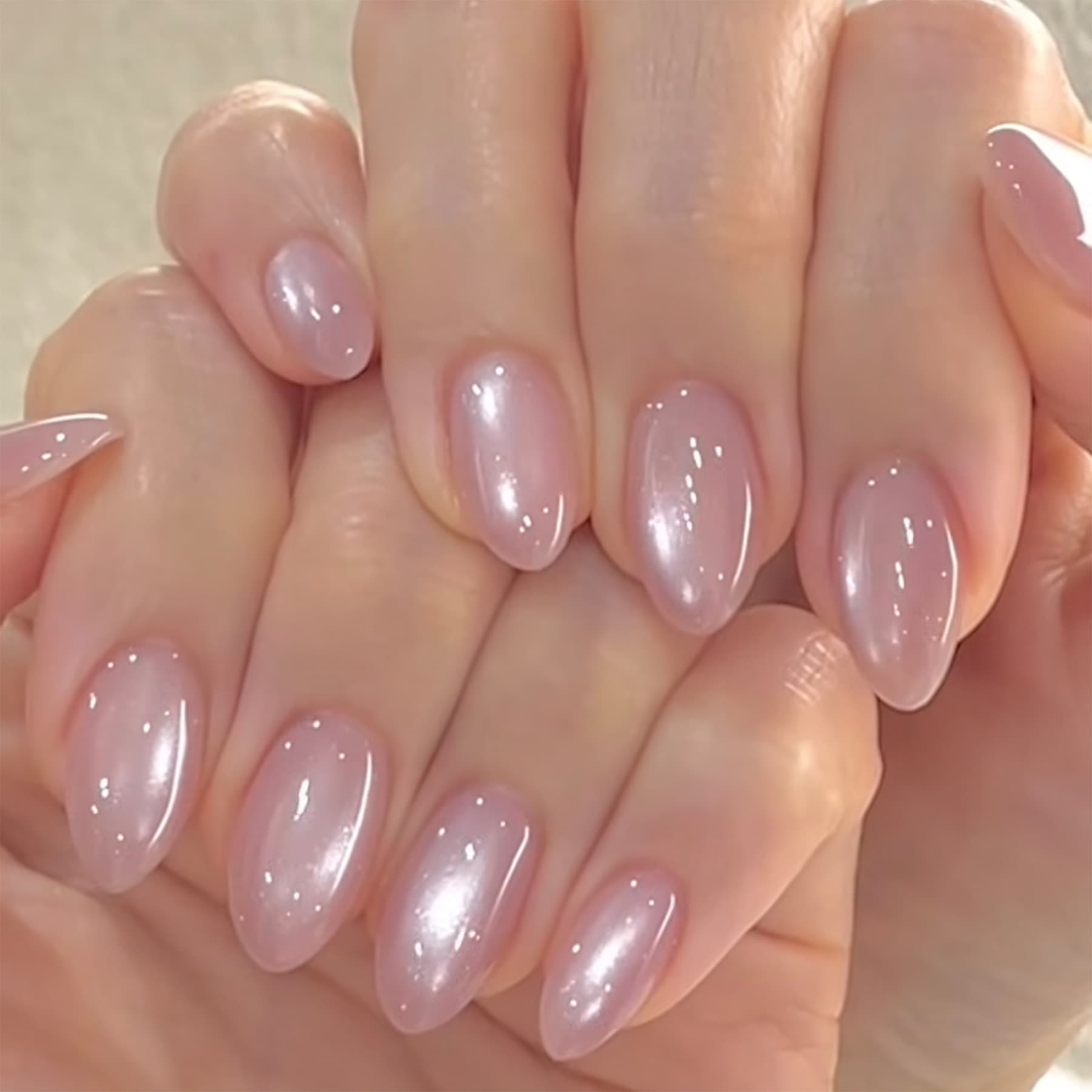 Lefan Minimalist Solid Nude Pink Press-On Nails Glitter Cat Eye Nail Tips False Nails Almond Nail Tips