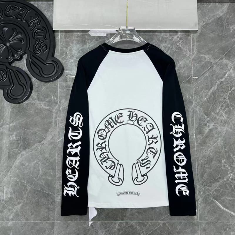 High-quality Chrome Hearts horseshoe print color-blocked raglan letter print fleece-lined long-sleeved sweatshirt for men and women