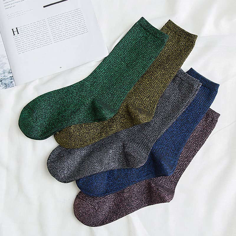 Ready Stock Cross-Border Wholesale Spring/Autumn Japanese Ins Trendy Metallic Thread Women's Socks Long Stacked Socks