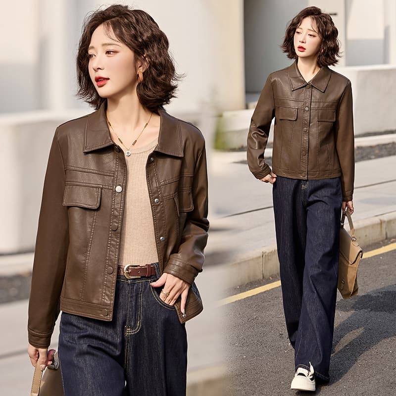 Haining Vegetable-Tanned Sheepskin 2025 Spring/Autumn New High-End Leather Jacket for Women Petite Casual Blazer Short Style