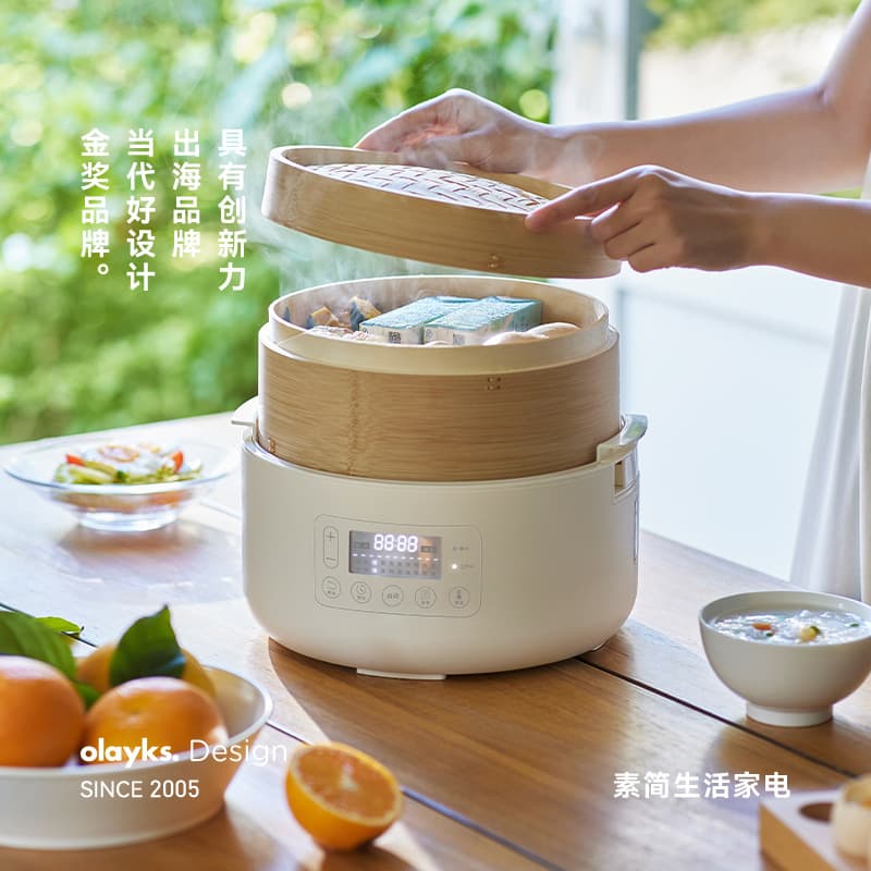 Olayks Instant Bamboo Steamer Electric Steamer for Steaming Buns and Dumplings, Multi-functional Timer Home Use Breakfast Maker