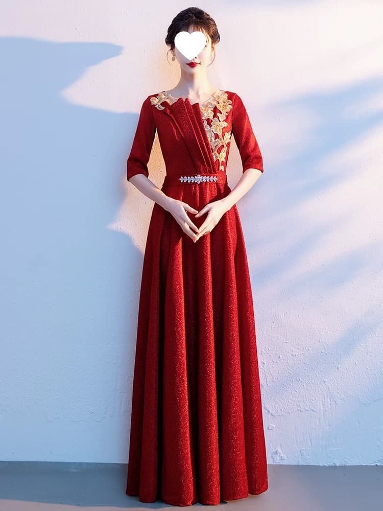 Choir Performance Dress Women's Long Gown Red Song Competition Costume 2025 New Recitation Conductor Drop Shipping