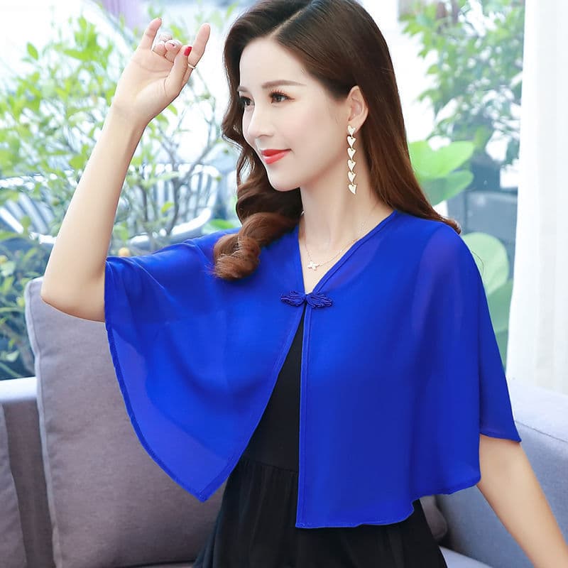 Chiffon Cape Women Sun Protection Shawl Versatile Cardigan for Dresses Lightweight Short Chiffon Capelet
