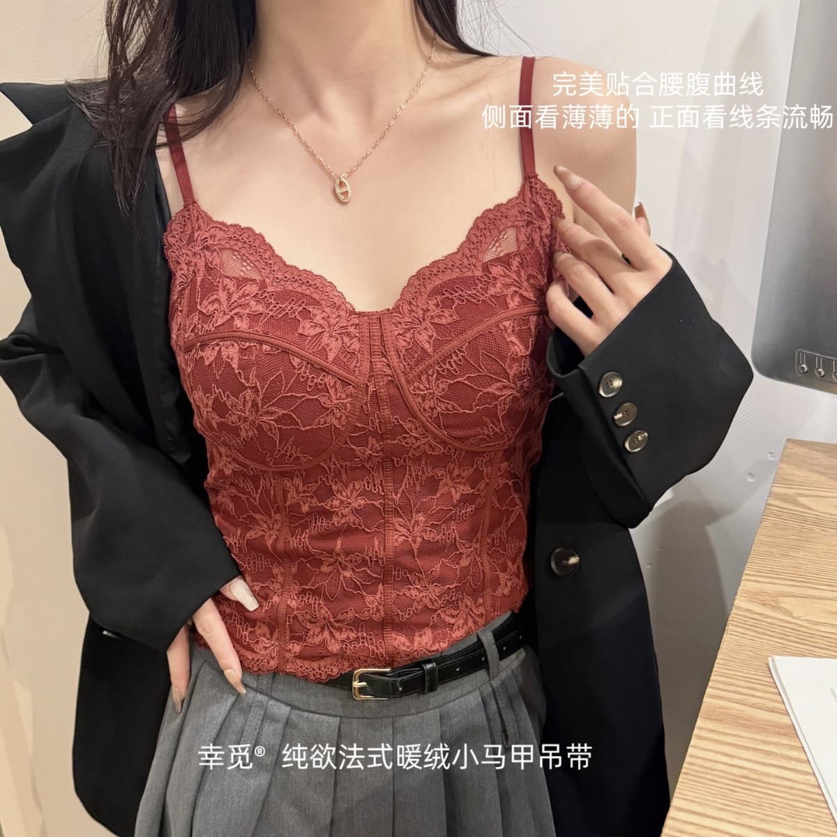 Xunmi Warm Fleece French Boned Lace Camisole Underwear, Women's Tank Top Style Outerwear Bra, Cross-Border Plus Size